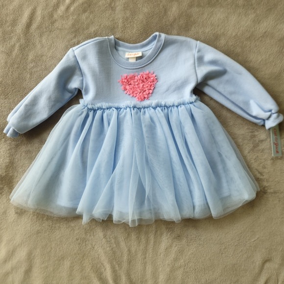 Cat & Jack Other - New! Cat & Jack Tutu Dress Blue Pink Heart Accent Long Sleeve 18M Girls